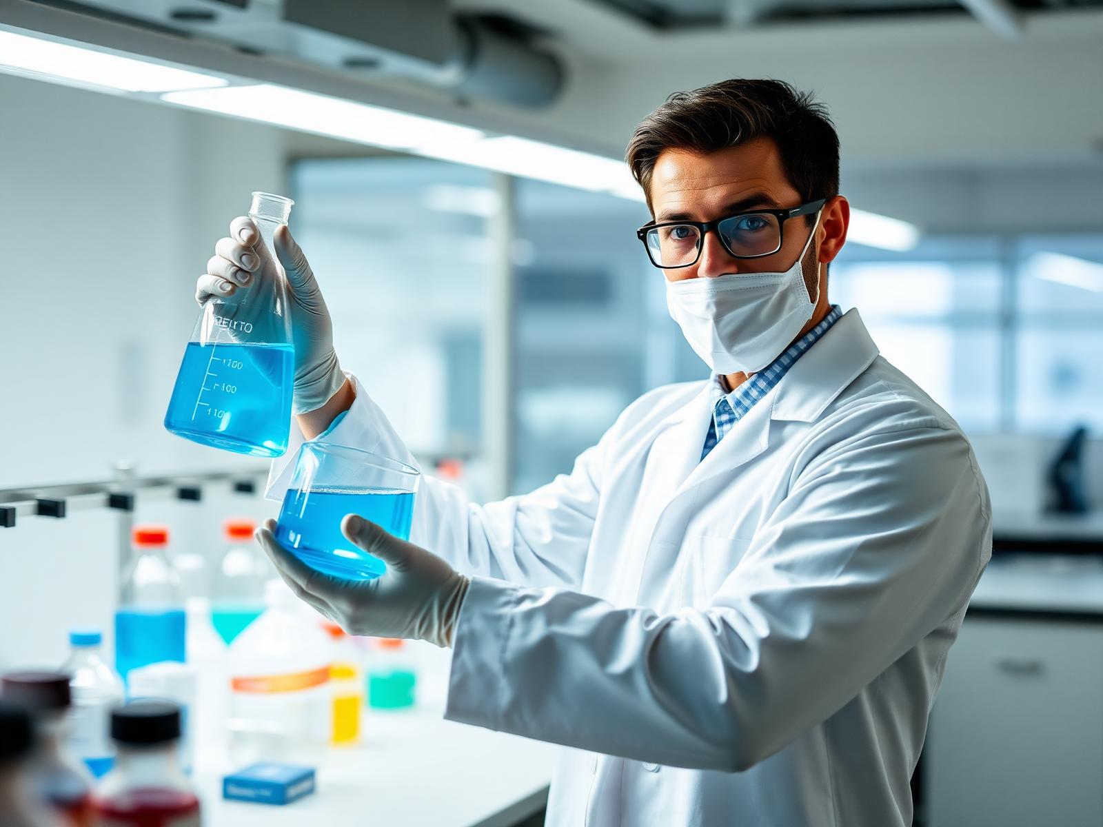 Scientist evaluating a detergent formulation in a modern research laboratory